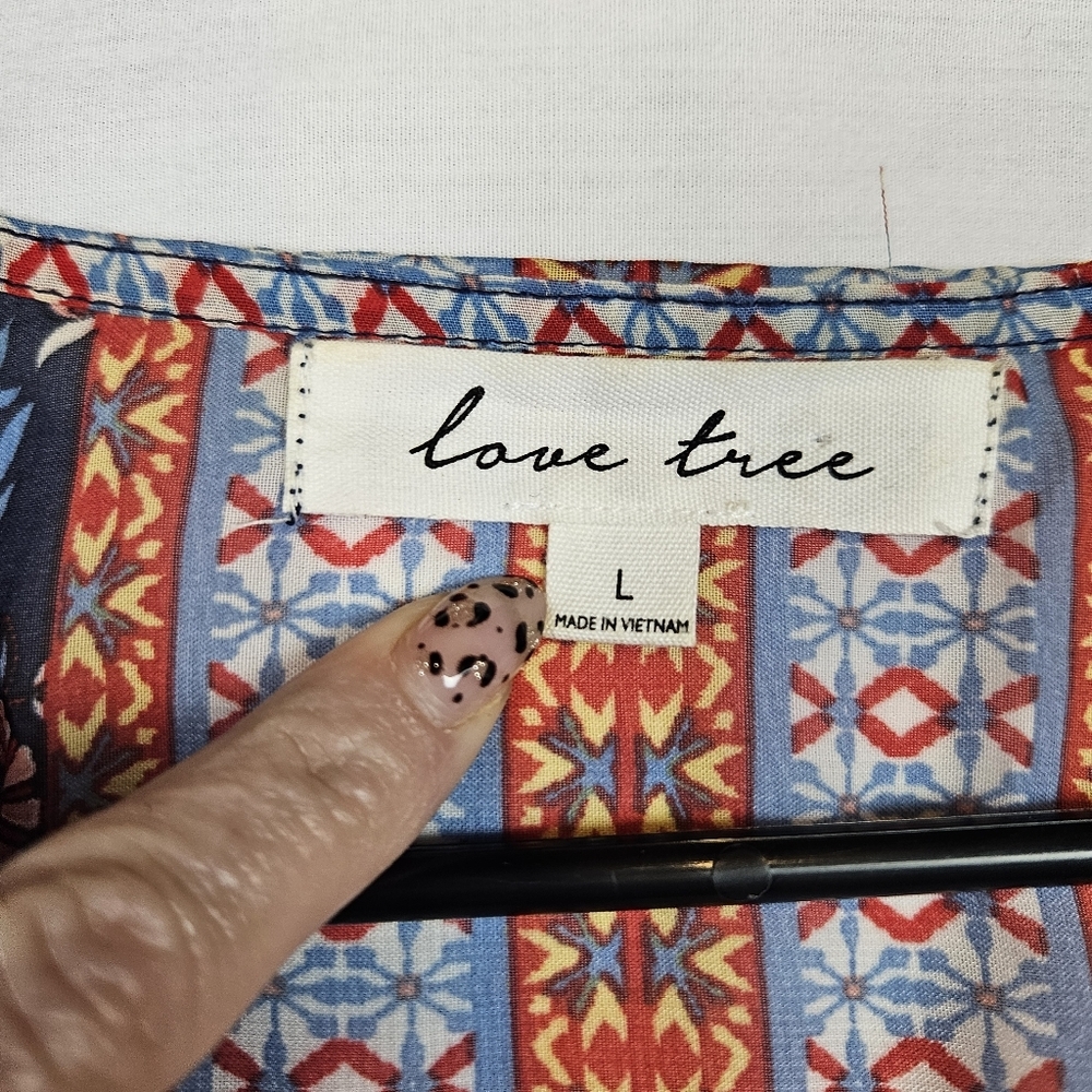 Love Tree Floral Blue/Orange Kimono Sz Large Boho Hippie Cottagecore Summer - Picture 4 of 5